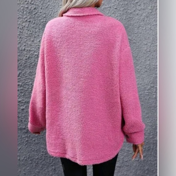 Flap Pocket Drop Shoulder Teddy Coat Jacket Pink - Picture 4 of 10